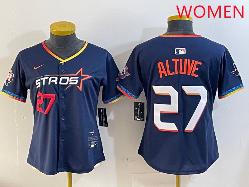 Women Houston Astros 27 Altuve Drak Blue Fourth generation Joint Name 2025 Nike MLB Jersey style 2